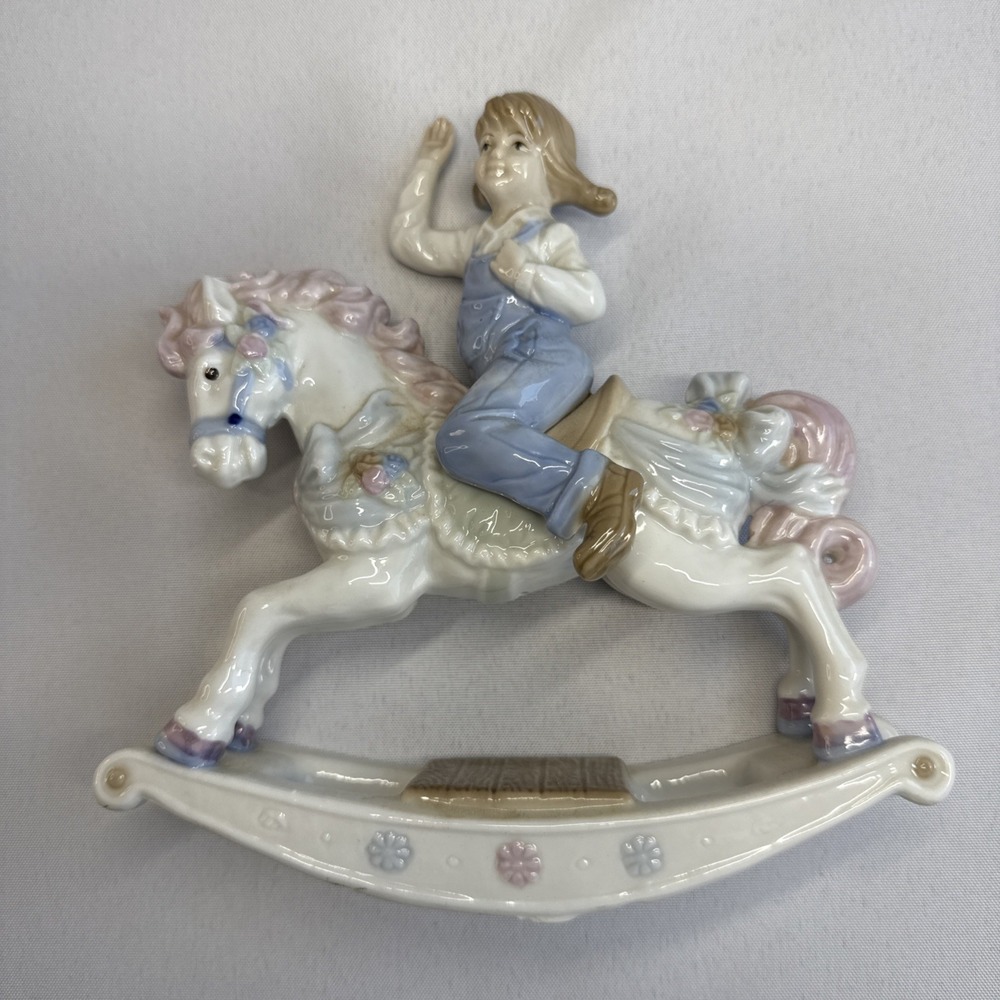 1991 Meico Paul Sebastian Figurine Girl Riding Rocking Horse Porcelain - Vintage - Picture 7 of 7